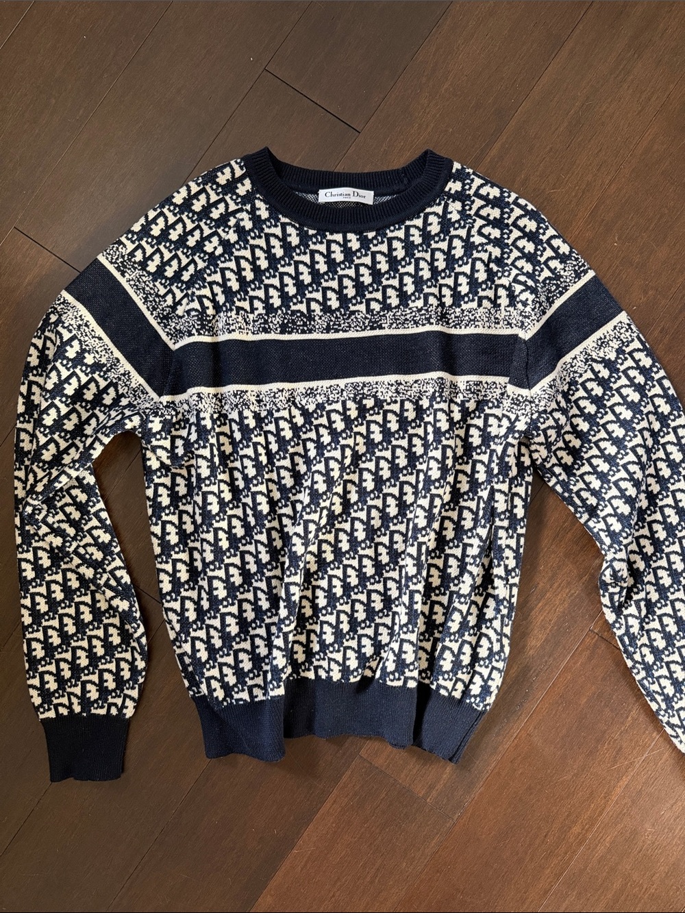 Dior Navy and Cream Signature Jacquard Crewneck Sweater